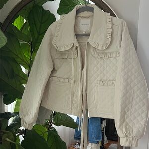 Avec Les Filles Quilted Cream Jacket with Ruffle Details